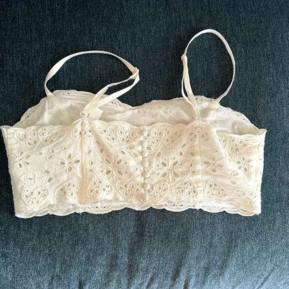NWT! MADEWELL EYELET LINEN BLEND CROP TANK TOP - Picture 6 of 10